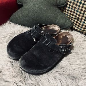 Birkenstock Boston Black Suede Clogs Sz 37 6 BoHo Winter Camping Cottagecore
